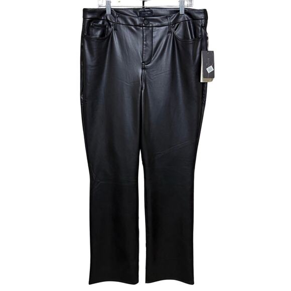 NYDJ Marilyn Straight Faux Leather Jeans Women 14 Black Sculpt Her Lift Tuck NEW - Picture 1 of 12